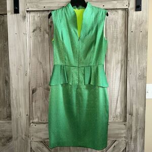 Tahari Peplum Waist Ruffle Pencil Dress Vibrant Green